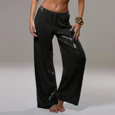 Casual Sequin Loose Solid Elastic Waist Wide Legs Trousers Streetwears Pants Mssza