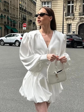 Casual Shirt With High Waist Pleated Mini Skirt Loose Satin 2 Piece Set Mssza
