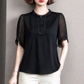 Casual Short Sleeve O-Neck Chiffon Non Stretch Blouses Tops Mssza