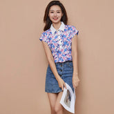 Casual Short Sleeve Turn-down Collar Printed Loose Blouses Shirt Tops Mssza