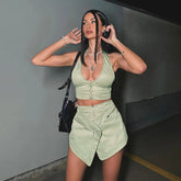 Casual Sleeveless Solid Backless Tank Tops Shorts 2 Piece Set Mssza