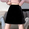Casual Slim Empire Folds High Waist A-Line Velvet Medium Stretch Mini Skirts Mssza