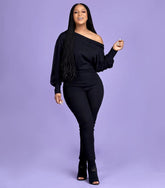 Casual Asymmetrical Solid Color Long Sleeve Plus Size One Shoulder Jumpsuits Mssza