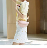 Casual Solid Color Single Shoulder Waist Rhomboid Letter Embroidery Cross-body Chest Bag Mssza