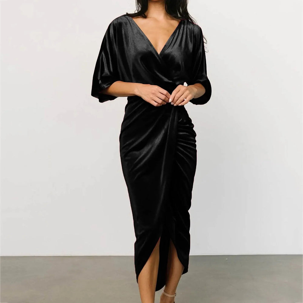 Casual Solid Velvet Pleated Elegant Irregular Evening Draped Commuter Dress Mssaz Desses