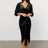 Casual Solid Velvet Pleated Elegant Irregular Evening Draped Commuter Dress Mssaz Desses