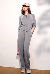 Casual Stand Collar Long Pants And Top Two Pieces Set Mssza