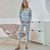Casual Striped Long Sleeve Hooded Sweatshirt Sportswear Tracksuit Sets Mssza