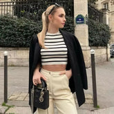Casual Striped half Sleeve Pullovers Knit Vests Knitting Cropped Tops Mssza