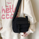 Casual Style Zipper Closure Adjustable Strap Multi Pockets Polyester Lining Corduroy Crossbody Bag Mssza