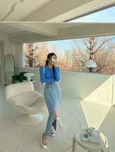 Casual Stylish High Waist Slim Package Mid-Calf Hip Non Stretch Split Skirts Mssza