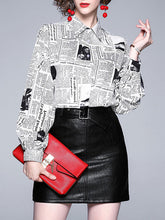 Casual Turndown Collar Long Sleeve Letters Print Blouse Shirts Mssza
