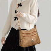 Casual Vintage Style Multi Layer Versatile Faux Leather With Zipper Closure Shoulder Crossbody Bag Mssza