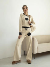 Casual Viscose Knitted Floral Sweater Two Piece Set Mssza