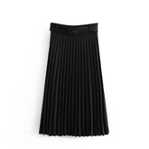 Casual Waist Pleated Midi Skirt With Belt Mssza