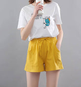 Casual Wide Leg Drawstring Cotton Elastic Waist Biker Shorts Mssza