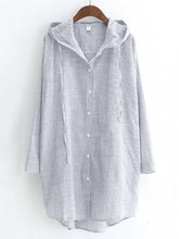 Casual Women Loose Button Irregular Hem Hooded Shirts Mssza