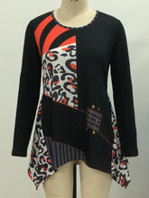 Casual Women Print Irregular Hem Long Sleeve Blouse Mssza