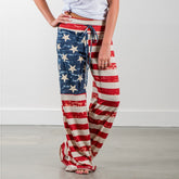 Causal American Flag Print Wide Leg Pants Mssza