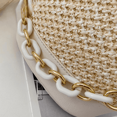 Chain Woven Bucket Bag Crossbody Bags for Women Casual Handbags for Women Messenger Bag Beach Bags Straw Basket Ladies Straw Bag Mssza