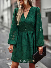 Chic Hook Flower Hollow Button Full Sleeve Mini Dress Mssaz Desses