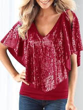 Christmas V-neck Clubwear Enticing Sequins Top Mssza