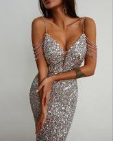 Sequin Crystal Spaghetti Strap Colorful Prom Dresses Mssaz Desses