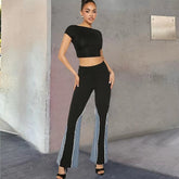 Elegant Contrast Color Vibe Style Design Sense High Waist Straight Pants Mssza