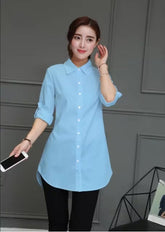 Cotton Long Blouses Top Slim Long Sleeve Turn-down Collar Shirts Mssza