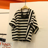 Cotton Loose Casual Grunge Graphic Striped Short Sleeve T Shirts Mssza