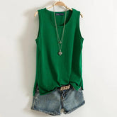 Cotton and Linen Camisole I-shaped Sleeveless Outerwear Loose Top Mssza
