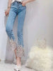 Court Style Heavy Industry Beads Cotton Sweet Stretch Slim High Waist Jeans Mssza