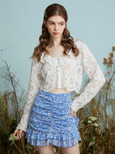 Crochet Floral Lace Peter Pan Collar Long Sleeve Croppd Blouse Mssza