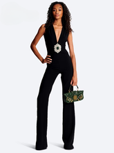 Crystal Embellish Design Deep V-Neck High Street Wear One Piece Jumpsuits Mssza
