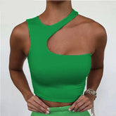 Cut Out Off Shoulder Solid Skinny Sport Tank Irregular Tube Tops Mssza