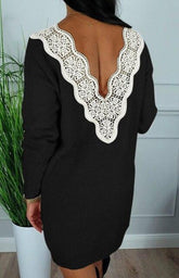Deep V Back Long Sleeve Dress Bodycon Dress Dress Party Night Club Wear Lace Patchwork Mssaz Desses