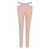 Diamonds Studded Hollow Out Trousers Party Luxury Bandage Pencil Pants Mssza