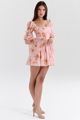 Divine Floral Square Neck Mini Dress Mssaz Desses
