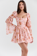 Divine Floral Square Neck Mini Dress Mssaz Desses