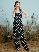Dot Print Open Back Pocket Sleeveless Wide Leg Jumpsuit Mssza