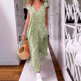 Boho Floral V Neck Short Sleeve Flowy Swing A Line Long Boho Dress Mssaz Desses