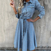 On Offer Liquidation Sleeve Slim Denim Retro American Casual Ropa De Mujer Midi Dress Mssaz Desses