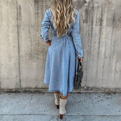 On Offer Liquidation Sleeve Slim Denim Retro American Casual Ropa De Mujer Midi Dress Mssaz Desses