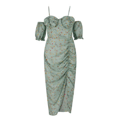 Clearance Flower Print Wrapped Chest Irregular Camisole Floral Printed Split Boho Dress Mssaz Desses