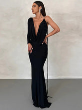 Lace Up Long Sleeve One Shoulder Party Outfits Birthday Evening Maxi Dress For Women Mssaz Desses
