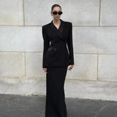 Elegant Blazer And High Waist Slim Fit Maxi Skirt 2 Piece Set Mssza