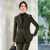 Elegant Corduroy Single Button Formal Business Work Wear 2 Piece Pant Suit Mssza