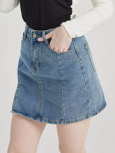 Elegant Denim Short Skirt Solid Color Slit Mini Skirt Mssza