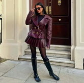 Elegant Double Breasted Leather Lapel Chic Slim Jacket Mini Skirts Set Mssza