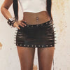 Elegant Dropped Rivet Pu Leather Low-Waisted Skinny Bodycon Skirt Mssza